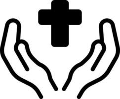 Praying Hands With Cross Icon In Black and White Color. vector
