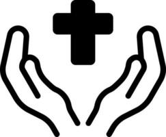 Praying Hands With Cross Icon In Black and White Color. vector