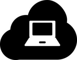 Cloud server connected laptop icon in black and white color. vector