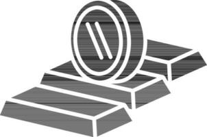 Coin and Gold Ingot icon in black and white color. vector