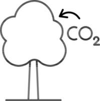 Line art Tree absorb carbon dioxide CO2 icon in flat style. vector