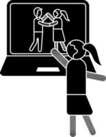 Woman Dance Practice from Online Couple Dance Video in Laptop Screen glyph icon. vector