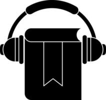 Black and White Book with Headphone icon in flat style. vector