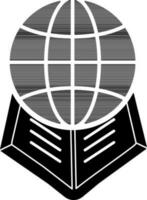 black and white Globe with Book icon in flat style. vector