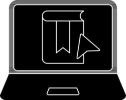 Flat Style Cursor Arrow with Book in Laptop Screen glyph icon. vector