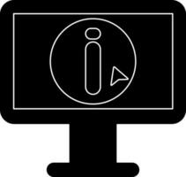 black and white illustration of Cursor Arrow with Info Button in Monitor Screen icon. vector