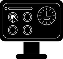 black and white illustration of Online Exam Optional Timer in Monitor Screen icon. vector