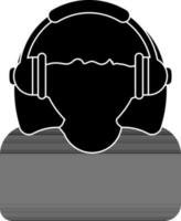 black and white illustration of Woman Wearing Headphones icon. vector