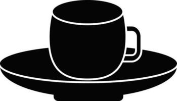 Black cup on palte in flat style. vector