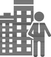 Character of faceless man with building. vector