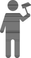 Character of faceless man holding axe. vector
