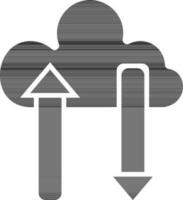 black and white illustration of cloud data transfer icon. vector