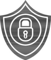 Shield lock or security icon in black and white color. vector