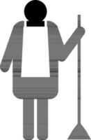 Man holding broom glyph icon in flat style. vector