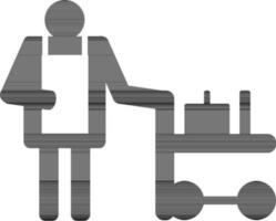 Room service man holding trolley icon. vector