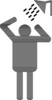 Man taking shower icon in black and white color. vector