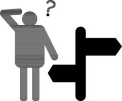 Confused man direction icon in black and white color. vector