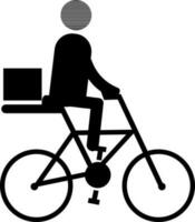 Character of faceless delivery boy sitting on bicycle with boxes. vector