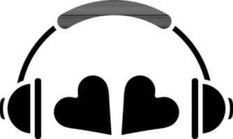 Headphone with Two Heart icon in black and white color. vector