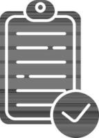 Check Document Paper on Clipboard icon in black and white color. vector