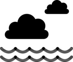 Clouds with water wave icon in black color. vector