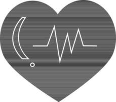 Flat style black and white heart cardiogram. vector