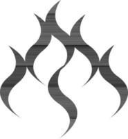 Flat icon of flame in black and white color. vector