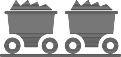 black and white coal trolley in flat style. vector