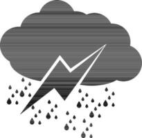 Cloud rain with bolt light in black and white color. vector