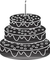 black and white decorated cake with burning candle. vector