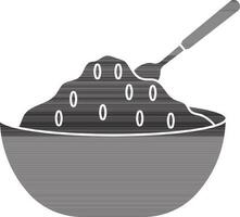 black and white rice in bowl with spoon. vector
