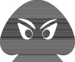 Mushroom face in black and white color. vector