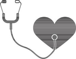 Black heart checking in stethoscope. vector