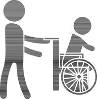 Character of faceless man holding wheelchair. vector