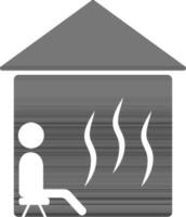 Steam spa concept, man sitting in sauna room, black and white color. vector