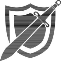 Shield and sword in black and white color. vector