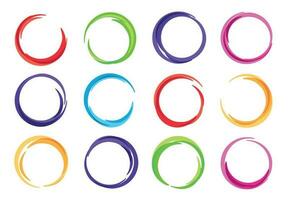 Color circles. Colorful round logo frame, circle swirl wave and vivid oval abstract swirling energy frames vector illustration set