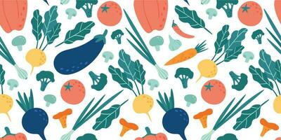 Seamless vegetables pattern. Hand drawn doodle vegetarian food. Vegetable kitchen radish, vegan beets and tomato vector illustration