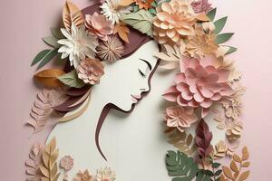 Paper art , Happy women's day 8 march with women of different frame of flower , women's day specials offer sale wording isolate , Generate Ai photo