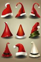 Set of Red Santa Claus Hats Isolated, generate ai photo