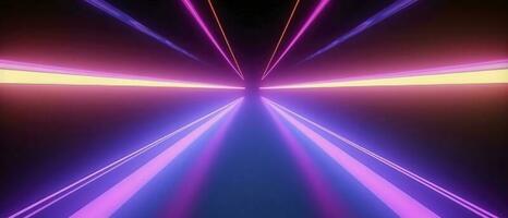 3d rendering, rounded pink blue neon lines, glowing in the dark. Abstract minimalist geometric background. Ultraviolet spectrum. Cyber space. Futuristic wallpaper, generate ai photo