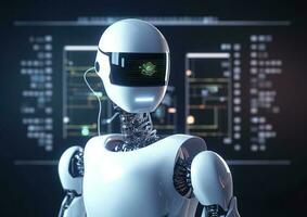 Smart City with robot system artificial intelligence, Chat GPT chatbot AI, Chatting with a smart AI or artificial intelligence chatbot developed by Open AI, Generate AI photo