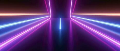 3d rendering, rounded pink blue neon lines, glowing in the dark. Abstract minimalist geometric background. Ultraviolet spectrum. Cyber space. Futuristic wallpaper, generate ai photo