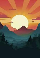 Vintage sun retro background. Trendy with bright colours perfect for poster, wallpaper, banner and backdrop, sunrise with sun beams, generate ai photo