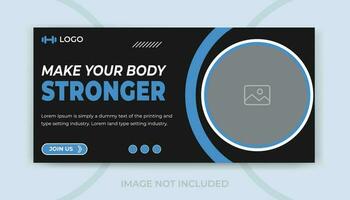 Gym or fitness social media online web ads banner and video thumbnail design template vector