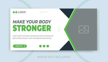 Fitness gym training social media web banner or video thumbnail template. gym agency social media timeline web banner vector