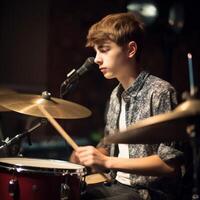 young music man playing the drum photo