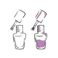 Nail polish. Bottle with pink brush sketch. Product for beauty salon and female glamour. Minimal doodle illustration isolated on white. Outline art vector