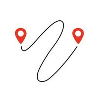 Black route tracking icon. Simple 2 pins path. Searching global mobile GPS navigation. Line distance illustration isolated on white vector