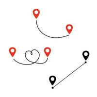 Black route tracking icon. Simple 2 pins path. Searching global mobile GPS navigation. Line distance illustration isolated on white vector